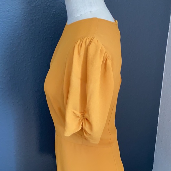 Reformation Gracie Ruched Sleeve Dress In mustard - Picture 5 of 8